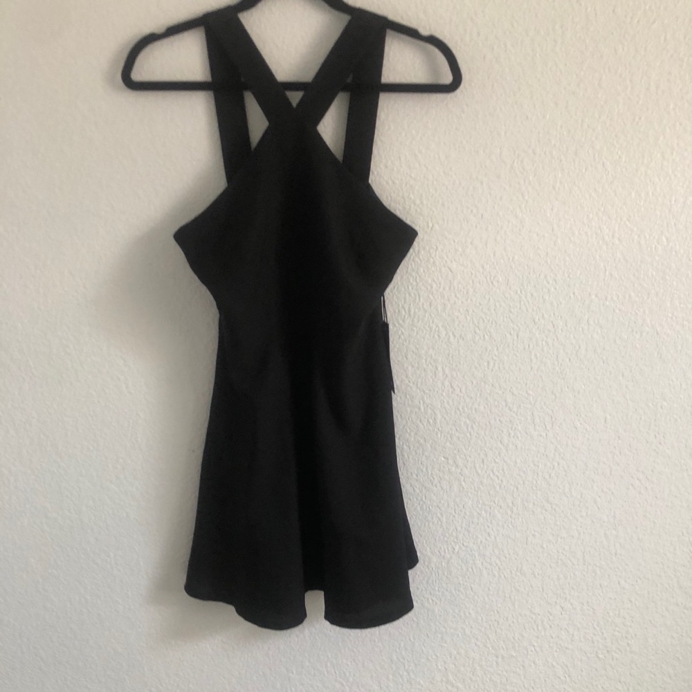 F21 crisscross fit & flare skater black dress